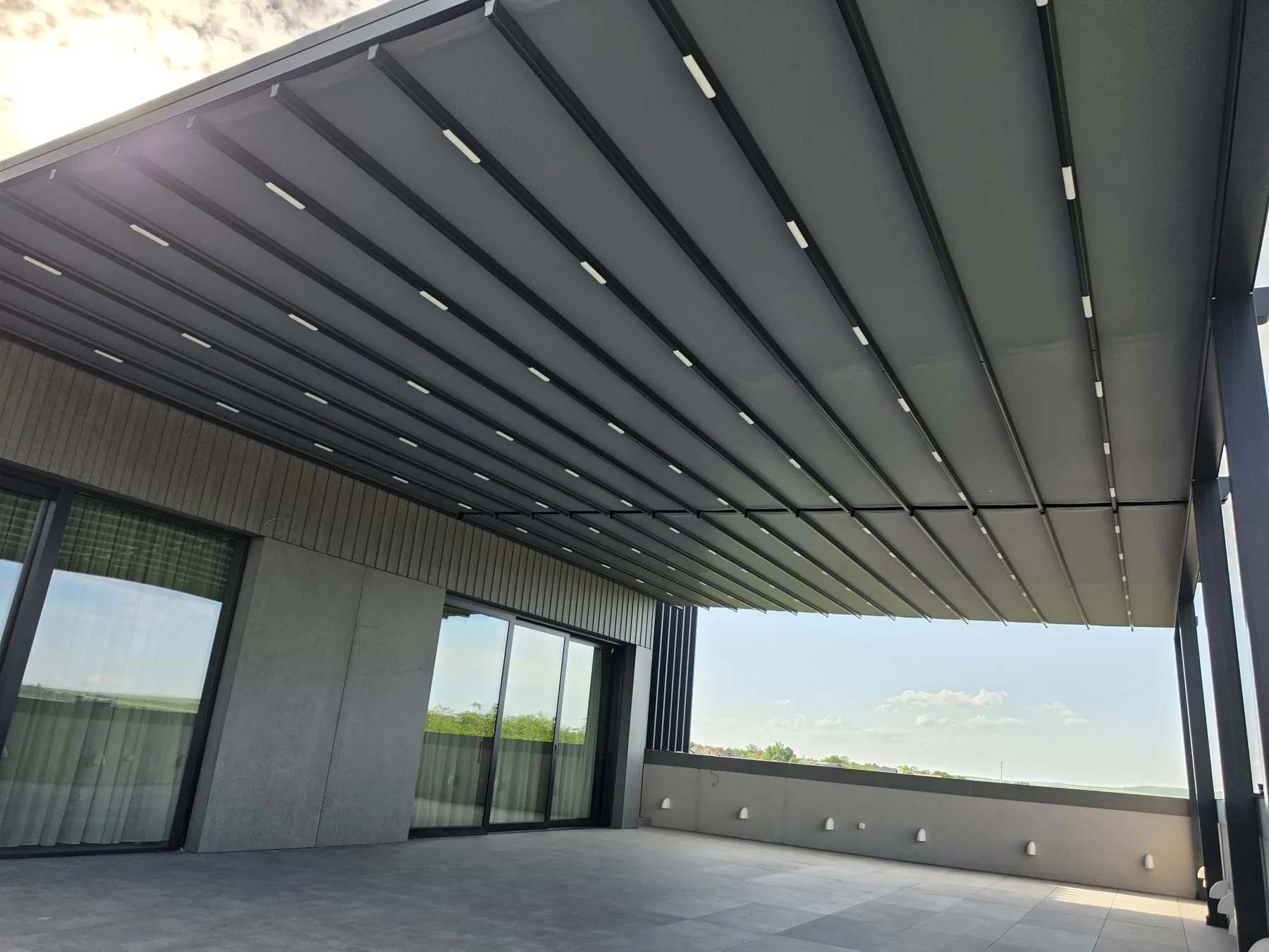 Retractable pergola roof installation 17